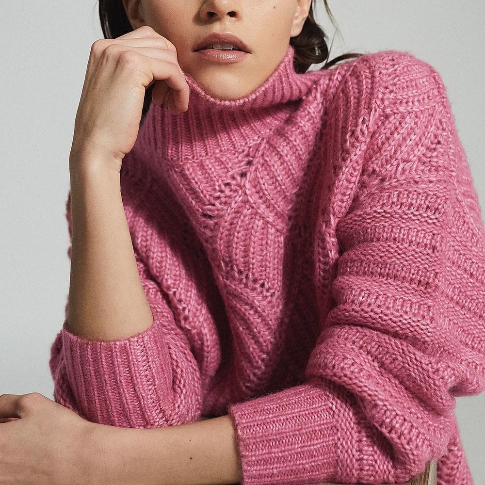 REISS Ola Oversized Cable-Knit Sweater Large